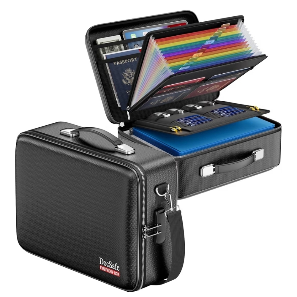 DocSafe Fireproof Document Box with Lock, Hard Case File Organizer
